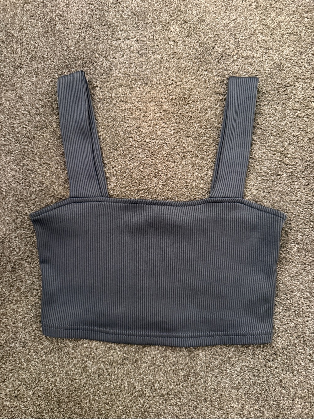 Ribbed Square-Neck Crop Tank Top - Charcoal